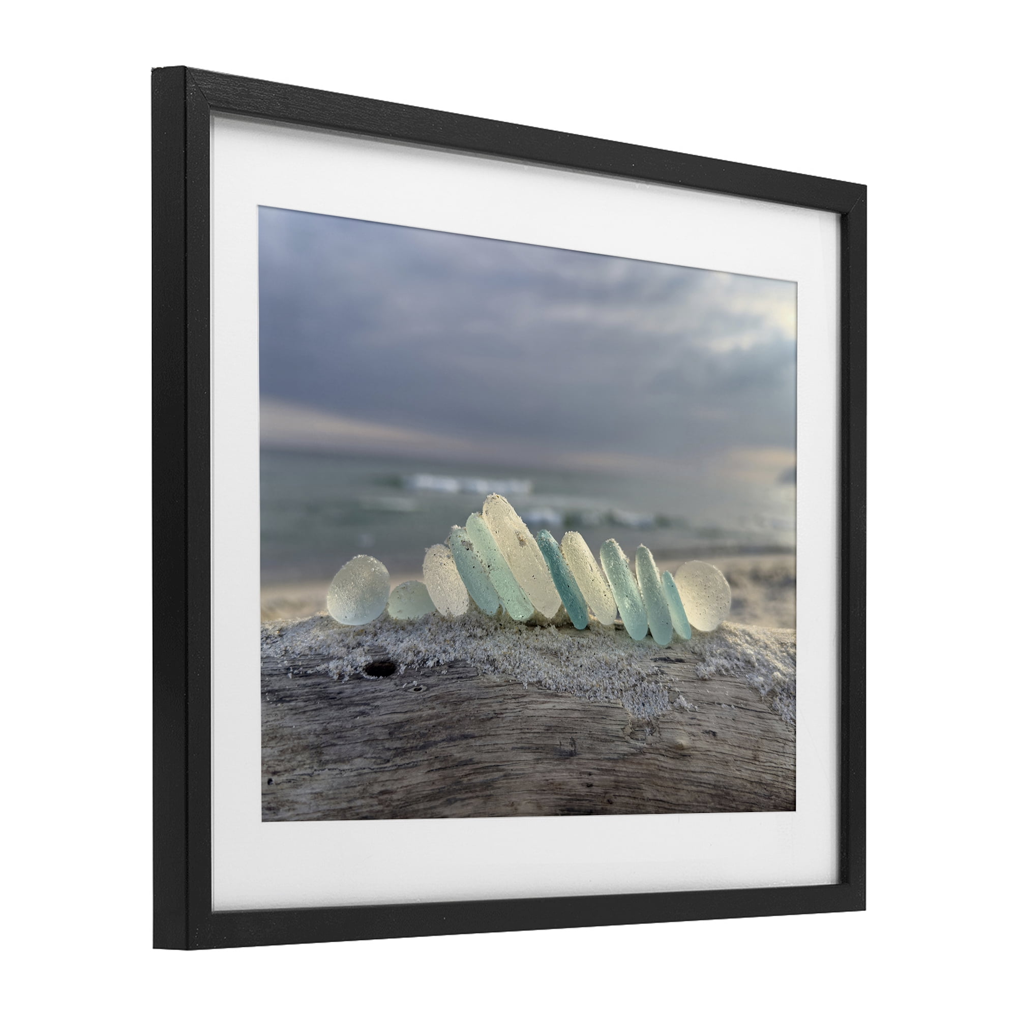 Stupell Industries Sea Glass On Driftwood Black Framed Print Under Glass, design by LMarie Allen
