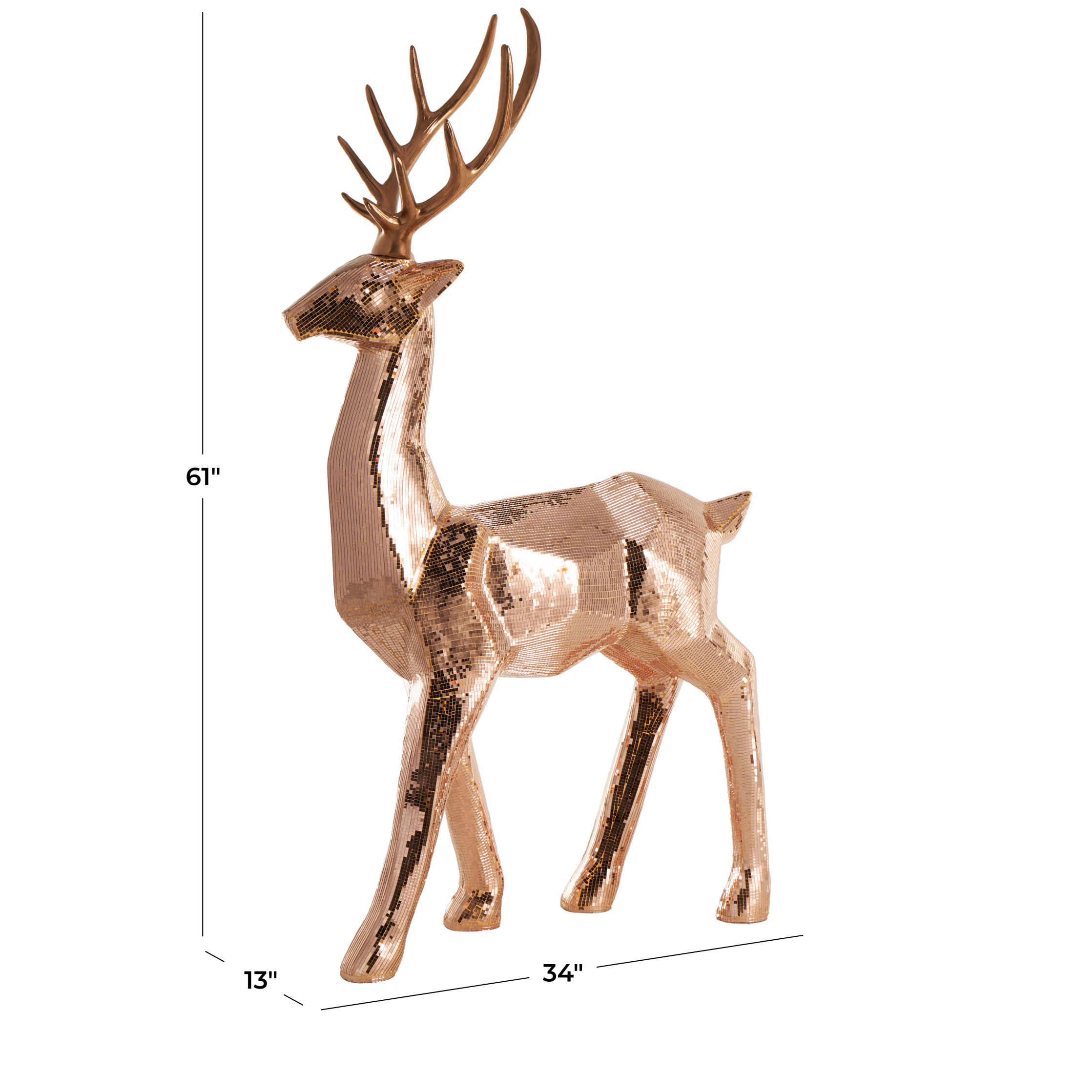 34" x 61" Copper Fiberglass Floor Reindeer Christmas Sculpture with Mosaic Pattern, by DecMode