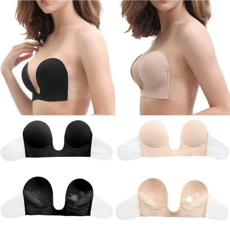 - Women's U-shape Backless Strapless Seamless Sticker Push Up Bra Invisible Bra