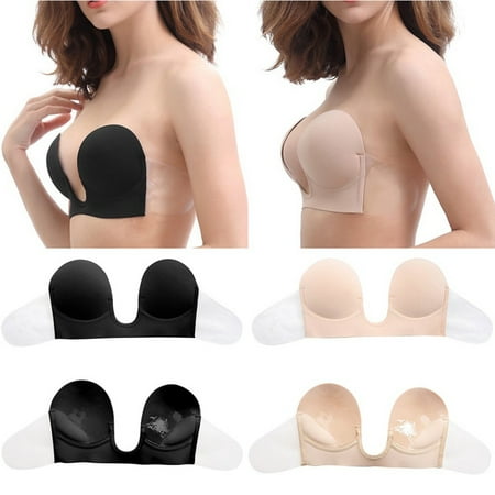 Women's U-shape Backless Strapless Seamless Sticker Push Up Bra Invisible