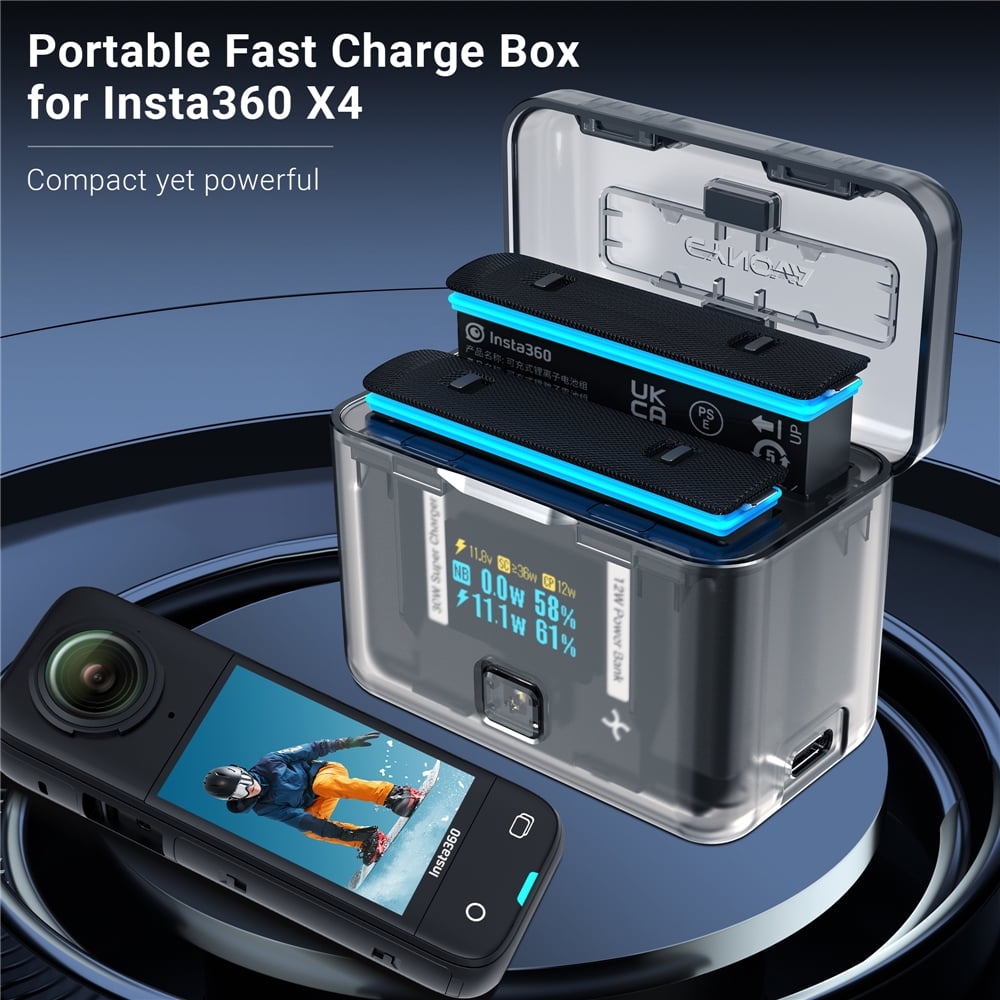Battery Charging Box for Insta 360 X4，Charger Hub 2 Ways Bi-directional Charger Power USB-C X4 Battery Accessories