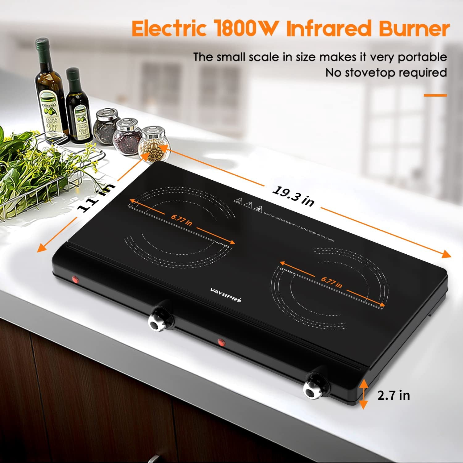Electric Hot Plate for Cooking, Infrared Double Burner,Electric Cooktop 2 Burner,1800W Portable Electric Stove,Heat-up In Seconds,Countertop Cooktop for Dorm,Compatible with All Cookware