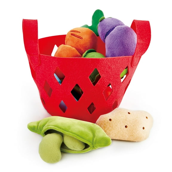 Hape Kitchen Vegetable Basket Food Playset, 7 Pieces, Kid's Felt Soft Kitchen Toys