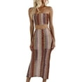 thumbnail image 3 of Women'S Summer Colorful Striped Tube Top Dress Set Two Piece Suit Wine Red S, 3 of 10