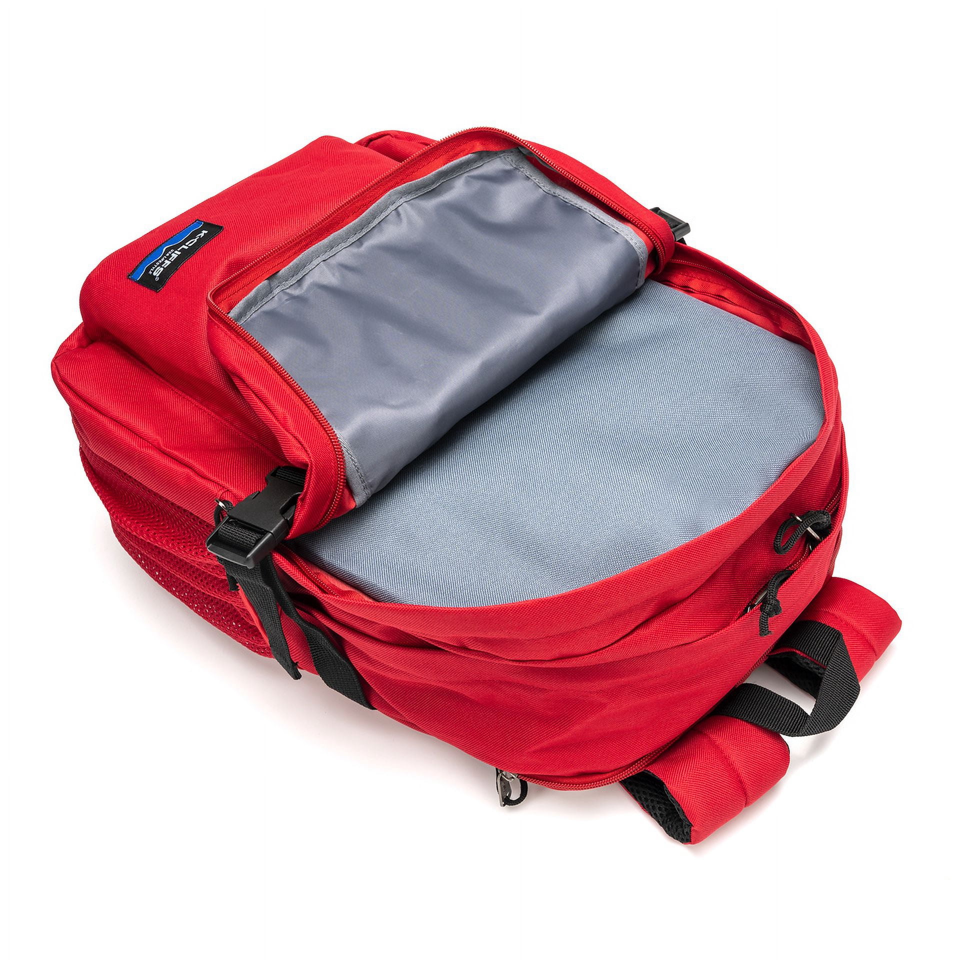 K-Cliffs Multi-Compartment School Backpack  w/Laptop Sleeve, Bottle Holder, and Padded Straps, Unisex, Teen-Adults, Color Red