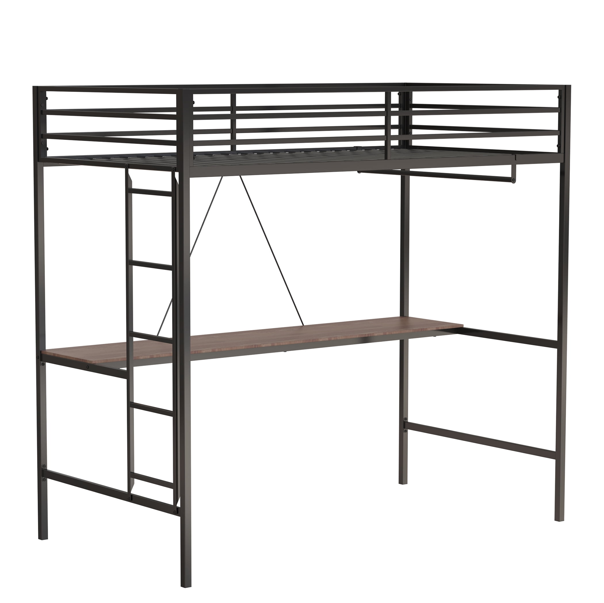 Miniyam Modern Metal Twin Size Loft Bed with Shelf for Kids and Teens, Black