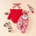 thumbnail image 5 of NOLDARES Newborn Baby Girl Outfits 3 Items Long Sleeve Frill Romper Pants Headband Set Fall Winter Clothes,Red,9-12 M, 5 of 9