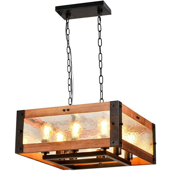 Square Crystal Glass Industrial Style Island Light,8-Light Farmhouse Island Light,Adjustable Chain Length Ceiling Light,Square Multi-Style Kitchen Chandelier,Suitable for Dining,Living Room,Kitchen