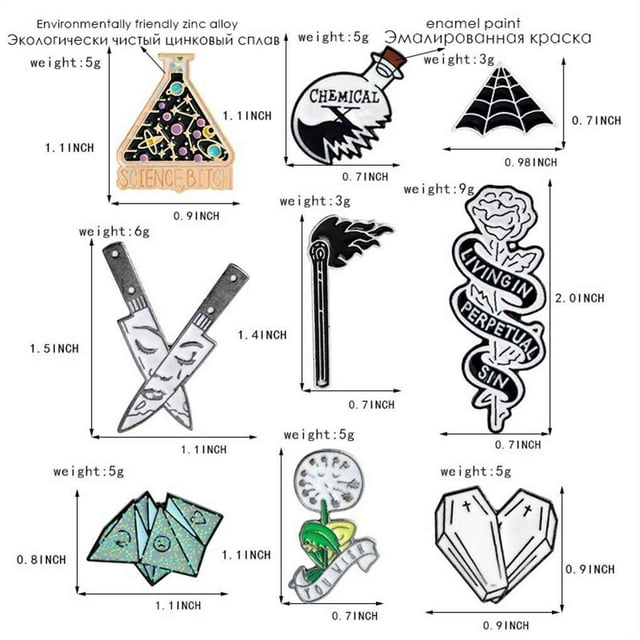 Enamel Pin Heart Coffin Science Chemical Cobweb Brooch Drop oil Unisex Pin Cartoon Lapel Pin Button Badges Bag Decoration