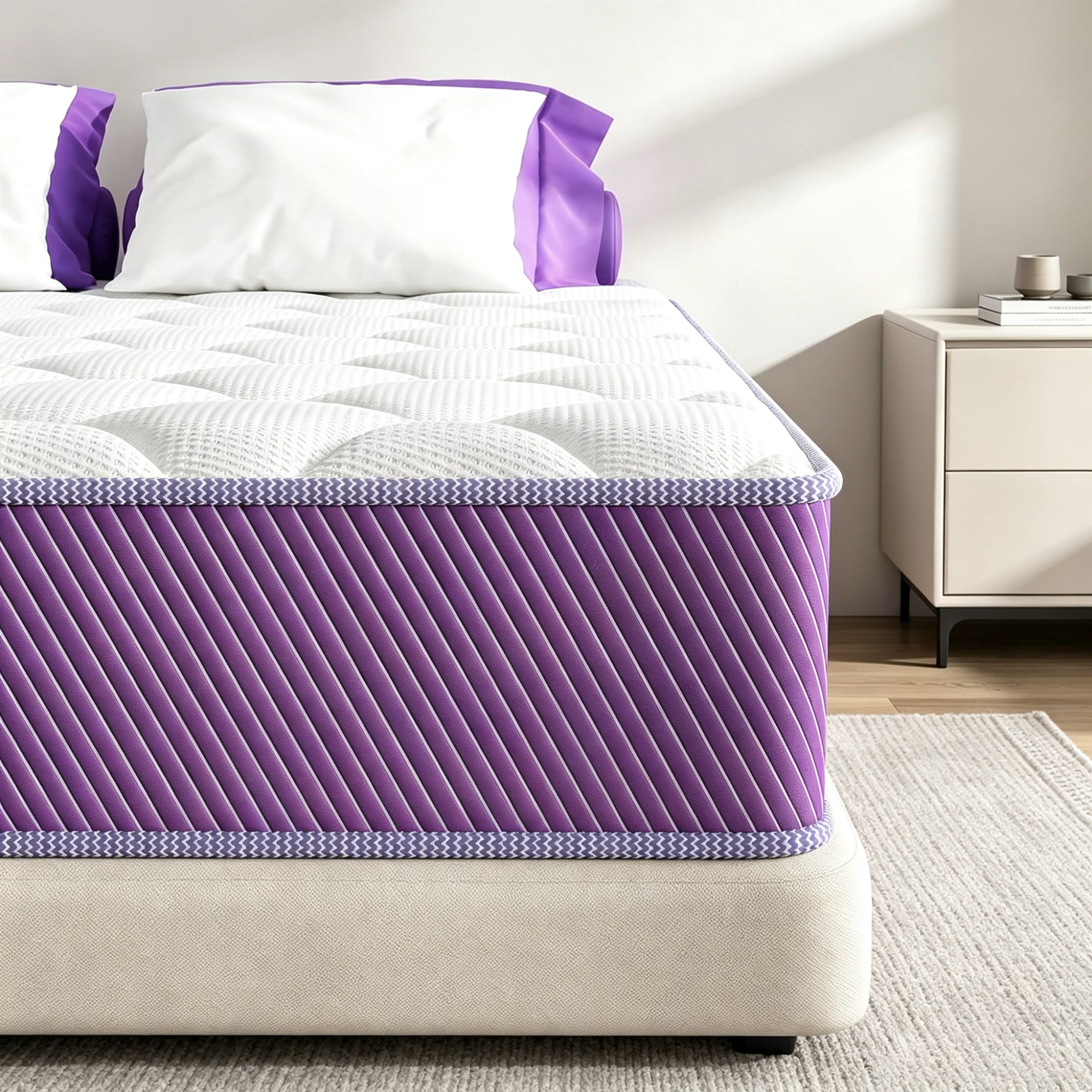 BSHTI 12" Queen Knitted Fabric Hybrid Mattress with Pocket Coils, Support Foam, Pressure Relief for Bedroom(Purple)