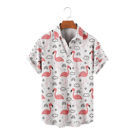 

MLFU Teens Mens Beach Aloha Casual Holiday Shirt Tropical Flamingo Printed Shirt Basic Clothes Sizes Kids-Adult Unisex