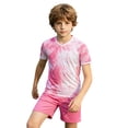 thumbnail image 4 of Weebloom Kids Boys Summer Athletic Outfit Girls Football Quick Drying Training Shirt Shorts Set Basketball Tracksuit Shorts T Shirt Sportsuit Boy Running Sports Clothes Set 9-10 Years Pink, 4 of 6