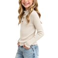 thumbnail image 6 of Sakuulaan Girls Long Sleeve Tops,Ribbed Knit Ruffle Neck Lace Button Fall Winter School Casual Shirt, 6 of 6
