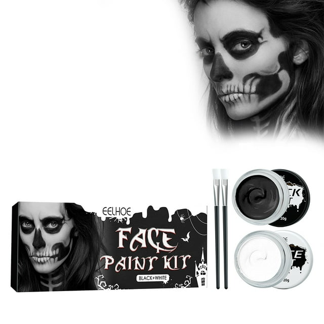 Halloween Cosplay Cara Pintura Corporal SFX Maquillaje Negro + Blanco Pintura Facial Efectos Especiales Kit De Maquillaje Vestir Kits De Pintura Facial No Tóxicos Para Adultos ANGGREK Halloween Cosplay Face Body Paint