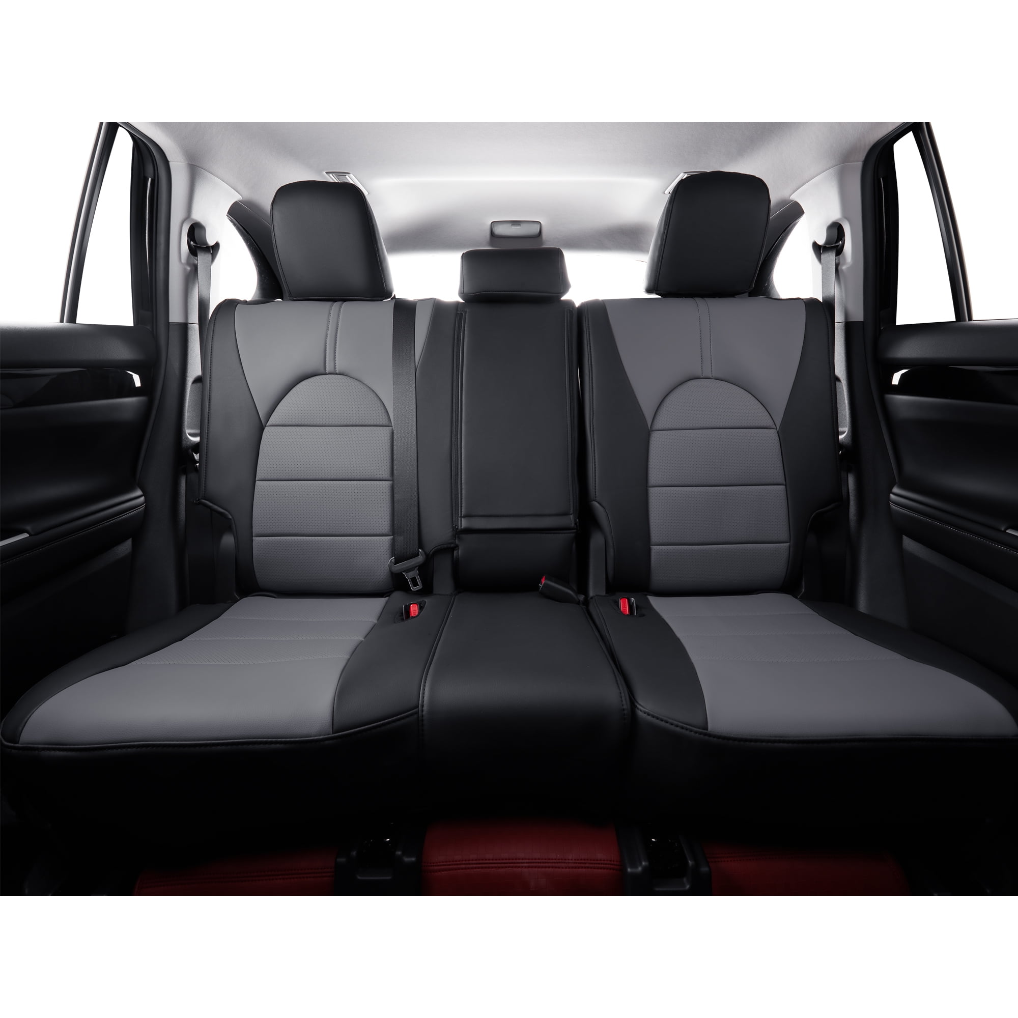 Coverdream Custom Fit Highlander Car Seat Covers for Toyota Highlander SUV 2020-2026 Three Row,2nd-Row 40/60 Split,Breathable Leather Auto Seat Covers(Full Set,Black/Gray)