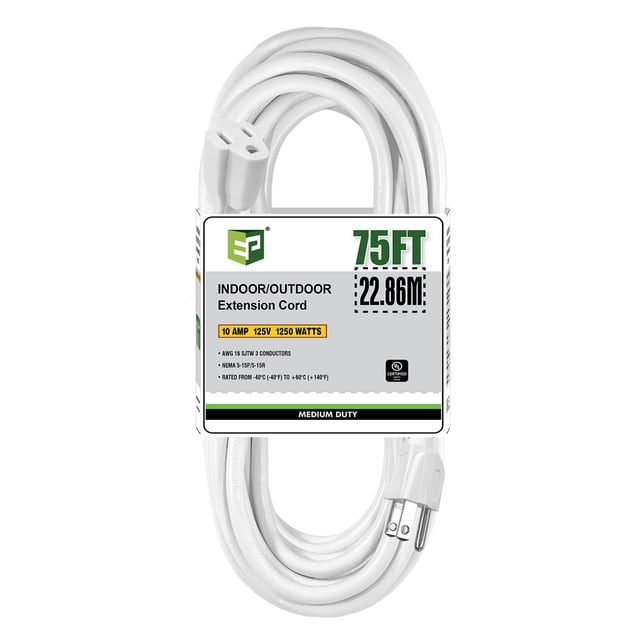 Cable de extensión EP de 75 pies para exteriores 16/3 SJTW blanco con certificación UL