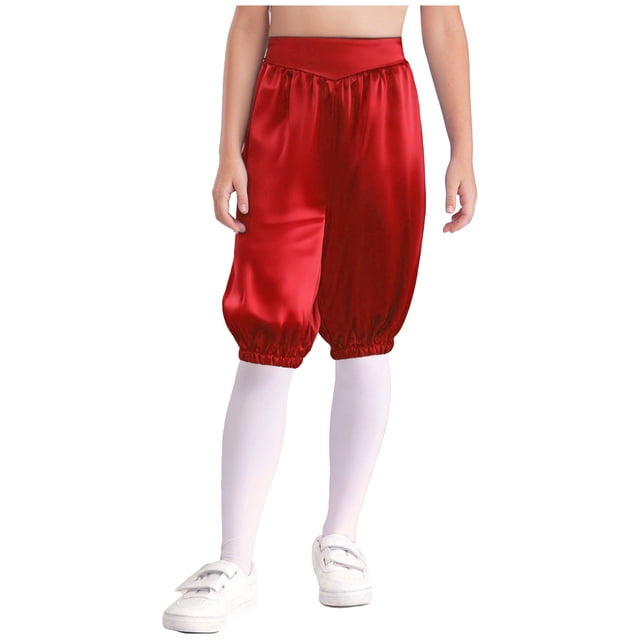 Yhong Childrens Medieval Capri Pants Solid Color Trousers Stage Performance Outfits Red 10