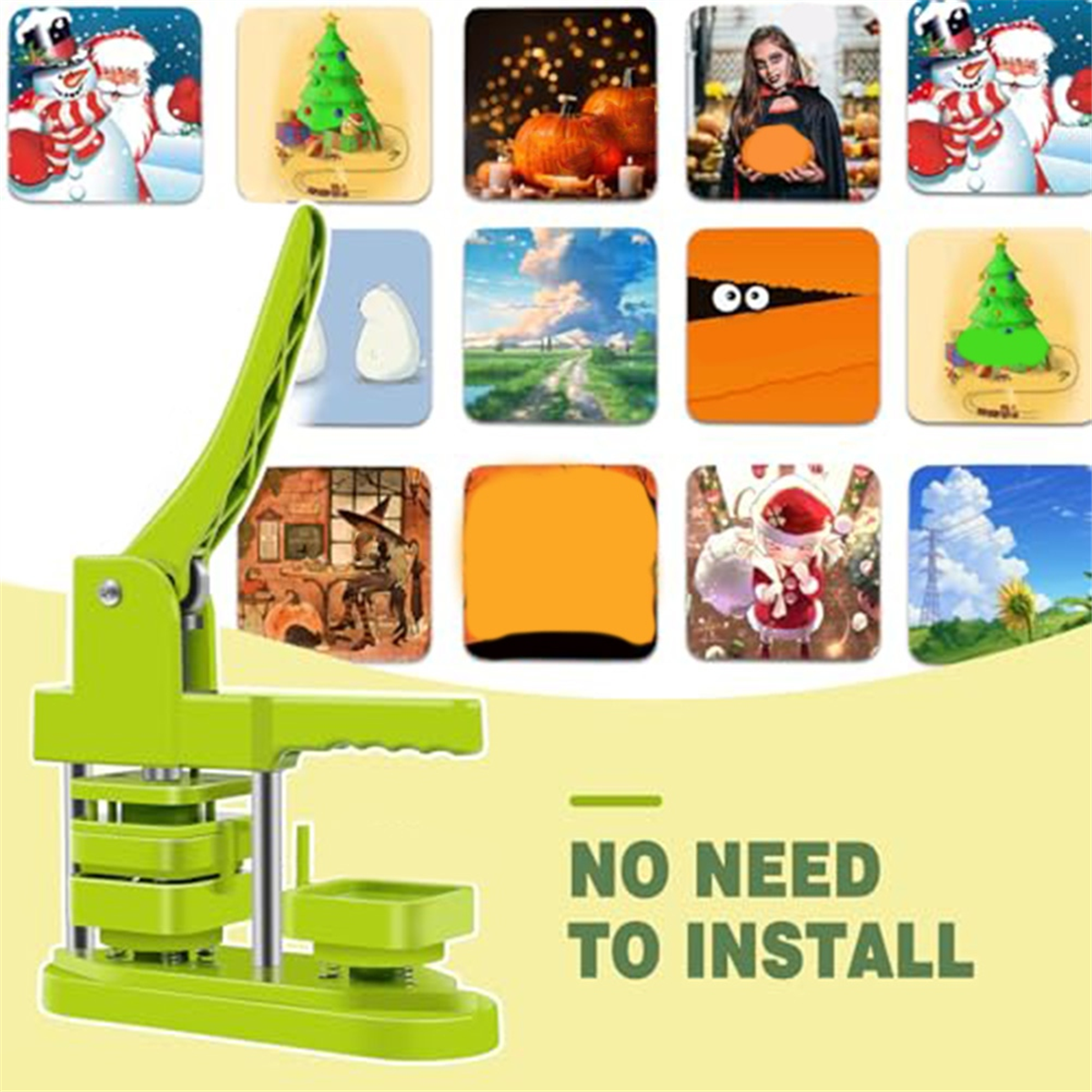 50x50mm Square Refrigerator Badges Compress Machine Rotating Manual Making Fridge Magnet Badges Pin for Home Office,1 x Machine 1 x Square Mold