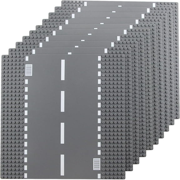 Classic Road Base Straight Plates, Street Road Building Set, 25 x 25 cm Town Baseplate Compatible with Major Brands Building Bricks