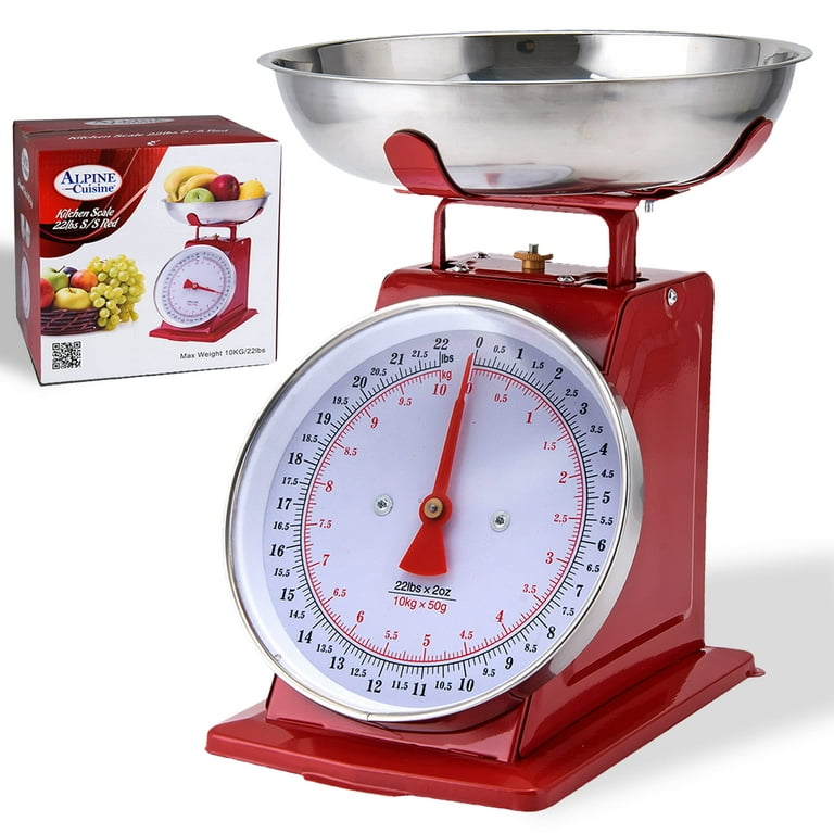 Alpine Cuisine Analog Kitchen Scale Red - Mechanical Kitchen Weighing Food  Scale Weighs Up to 22 Lbs, Analog Food Scale for Kitchen - Measures in