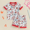 thumbnail image 4 of Coerni 4th of July Toddler Baby Girls Clothes Cartoon Pattern Cotton Short Sleeve T-Shirts Elastic Wais Shorts 2 Pcs Summer Sets, 4 of 7