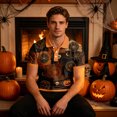 thumbnail image 5 of JULMCOMO Halloween Polo Shirts for Men Pumpkin Skull Spider Web Print Short Sleeve Collared Trendy Loose Fit Golf Shirts Party Graphic Tees Light Brown L, 5 of 9
