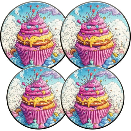 

Electric Stove Burner Covers 4 Pcs Round Gas Burner Cover 8 and 10 Inch Whimsical Giant Cupcake in Fantasy World