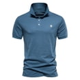 thumbnail image 2 of WREESH Men's Lapel Collar Button Henley T-Shirts Solid Color Short-Sleeved Fashionable Tops Blue, 2 of 5