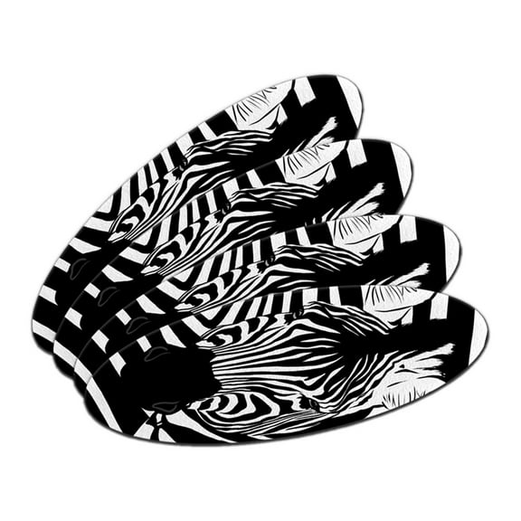 Zebra Safari Black White Animal Print Oval Nail File Emery Board 4 Pack