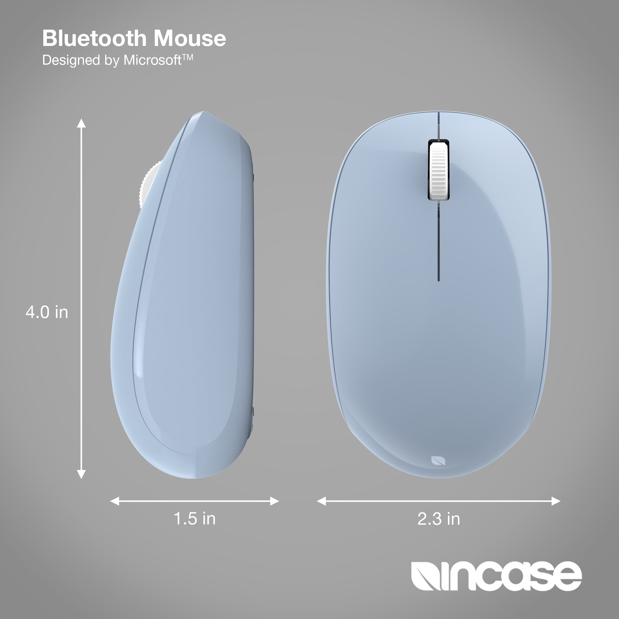 Incase Bluetooth Mouse - Designed by Microsoft - Compact, Comfortable, Right/Left Hand Use, 4-Way Scroll Wheel, Wireless Bluetooth Mouse for PC/Laptop/Desktop, Mac/Windows Computer - Pastel Blue