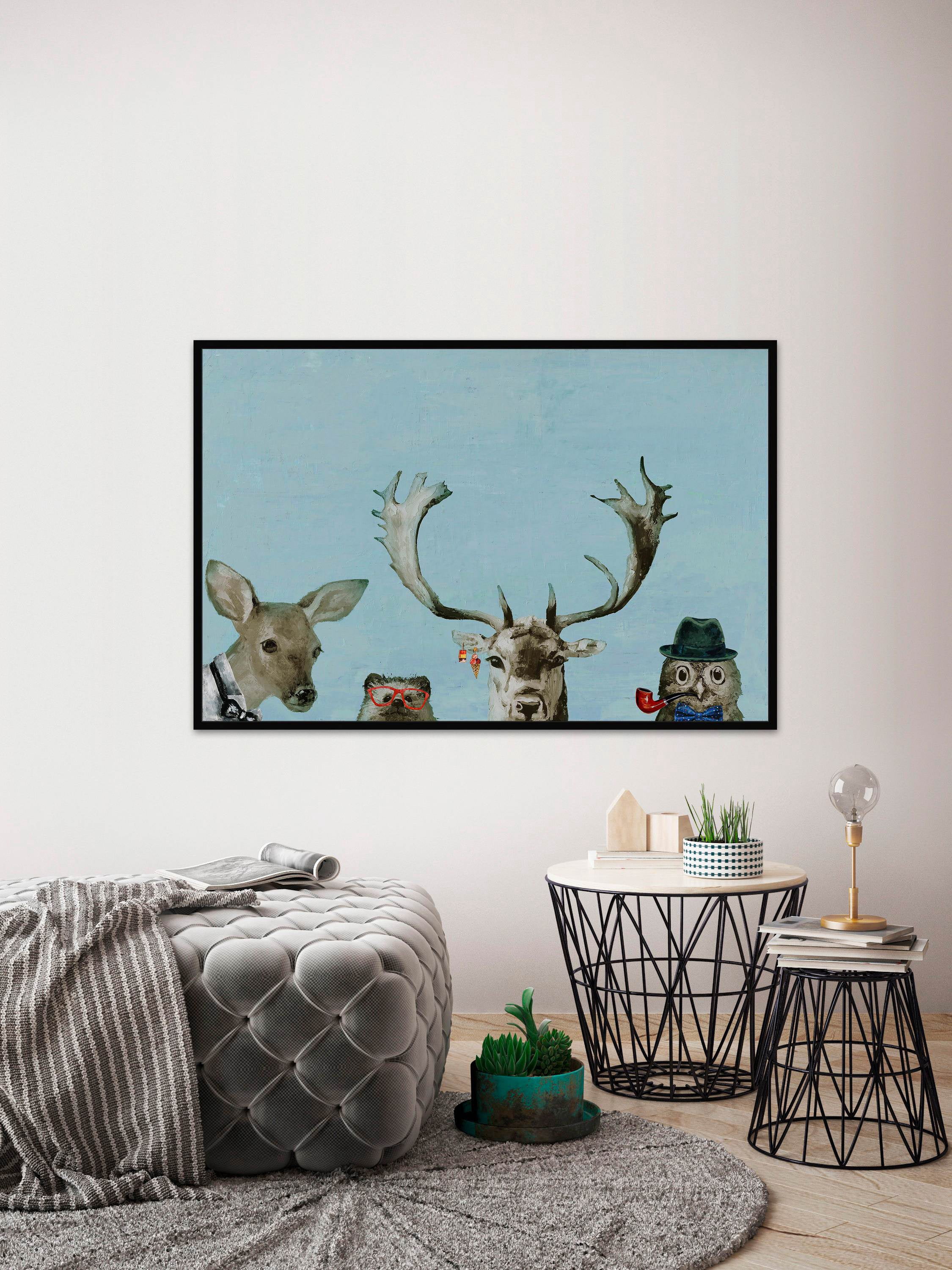 Too Cool for the Party in Blue Floater Framed Painting Print on Canvas