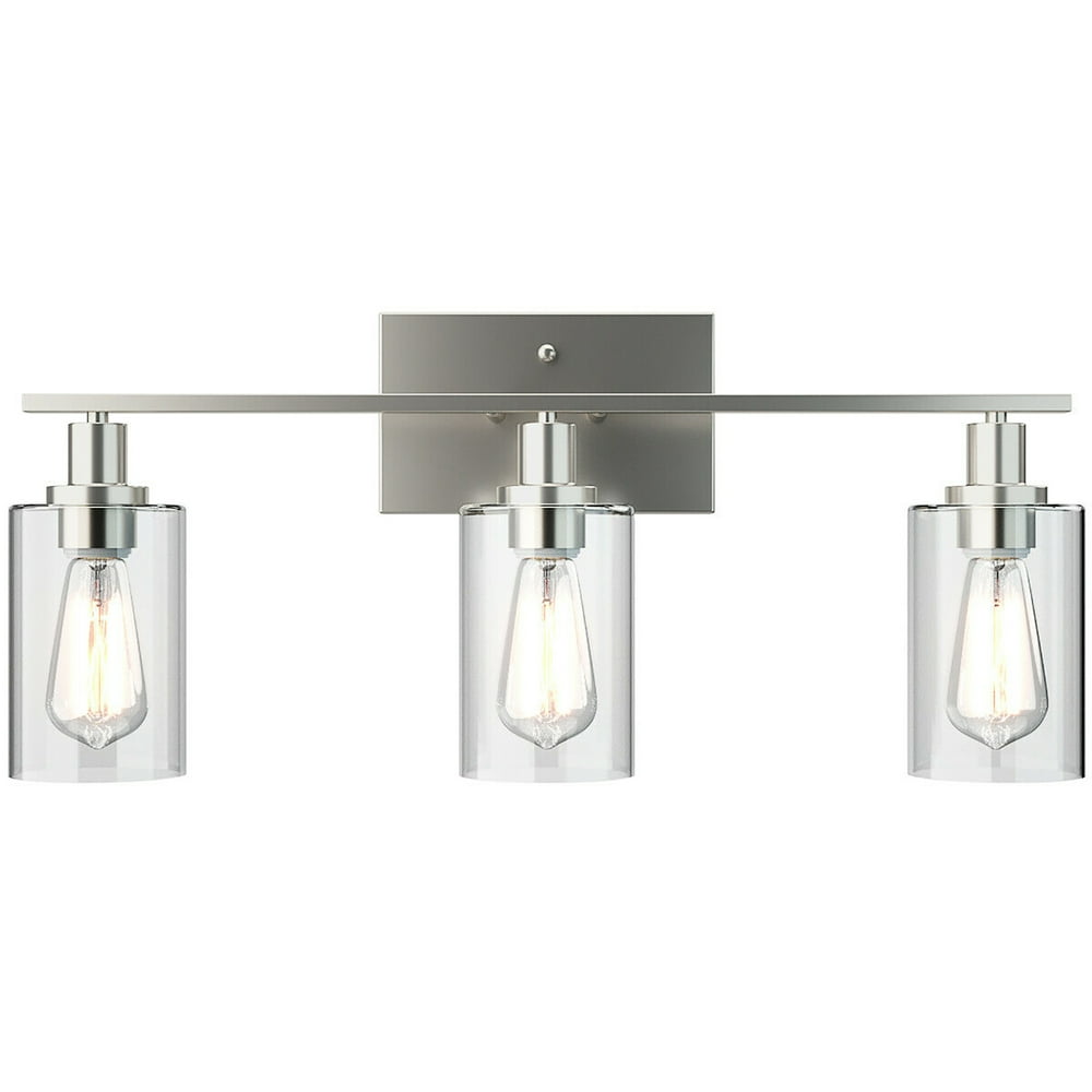 Costway 3Light Wall Sconce Modern Bathroom Vanity Light Fixtures w/ Clear Glass Shade Walmart