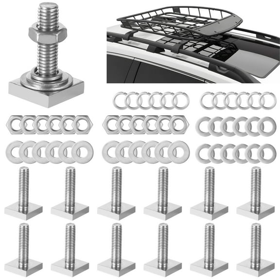 12 Pcs T Slot Bolts, M8×30 mm (1.18") Four Square Head T-Bolts, Stainless Steel T-track Bolt Adapters with Washers & Nuts for Roof Rack Cross Bars, Bike Kayak Racks