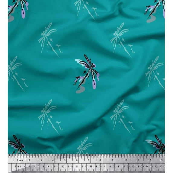 Soimoi Viscose Chiffon Fabric Dragonfly & Texture Print Fabric by the Yard 42 Inch Wide