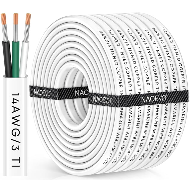 Cable Marino NAOEVO calibre 14 14/3 Triplex AWG 14 de 15 metros