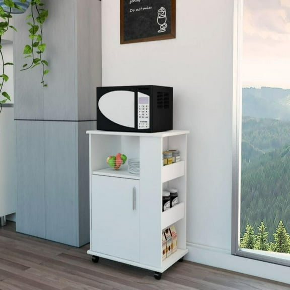 We Have Furniture Kitchen Cart Newark, Three Side Shelves, White Finish