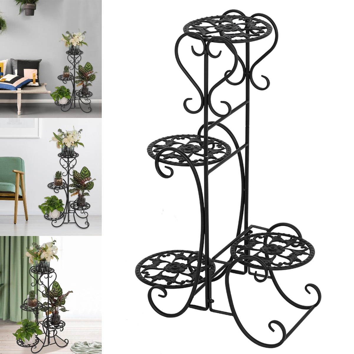 Goorabbit Plant Stands For Outdoor,4 Tier Multicolor Wrought Iron Plant