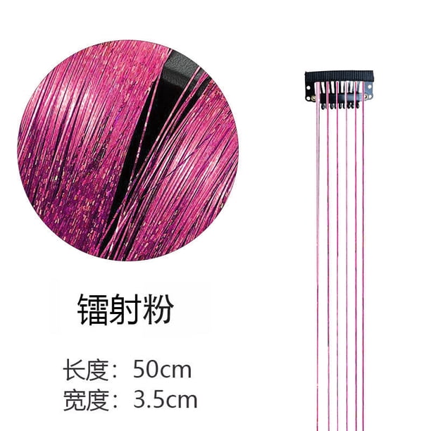Xiao Hua 8 extensiones de cabello con clip de 50 cm, resistentes al calor, con purpurina y brillo, para fiestas, festivales, accesorios para el cabello para mujeres y niñas, color rosa