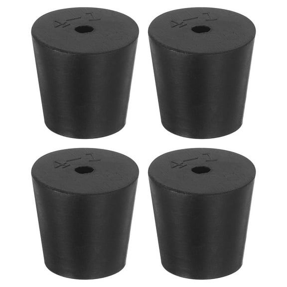 4 Pcs 1-Hole Rubber Stopper, Tapered Lab Seal Tube Stopper Plug for Test Tube Industry , 26x20x25mm Black