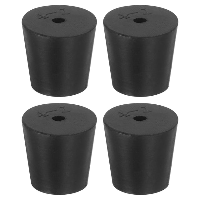 4 Pcs Tapón de Caucho de 1-Hoyo, Tapón de Sello Cónico para Tubos de Ensayo, 26x20x25mm Negro