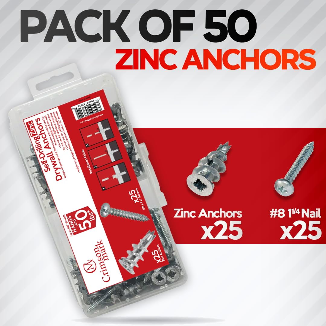 120Pcs #8 Self Drilling Drywall Anchors and Screws kit #8 x 1-1/4”- Superb Wall Anchors for Drywall, Holds Upto 75lbs – No Drill Hole Required with These Dry wall Screws and Anchors