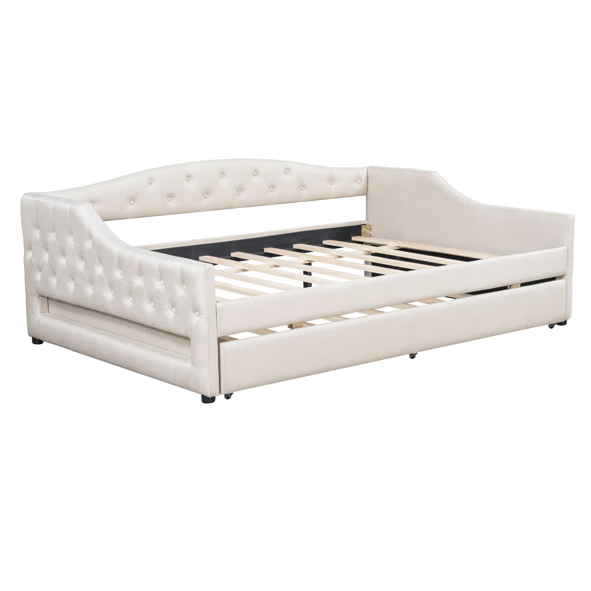 Euroco Upholstery Full XL Daybed with Trundle and LED Light, Beige
