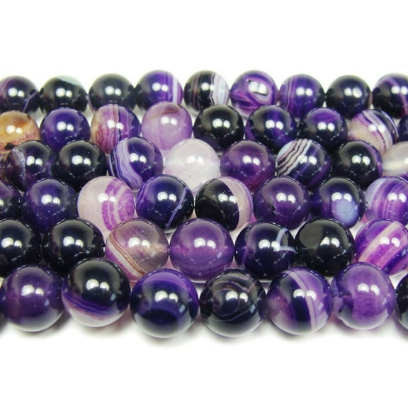 8mm 15 Inch Purple Striped Agate Plain Round Beads Genuine Gemstone Natural Jewelry Making