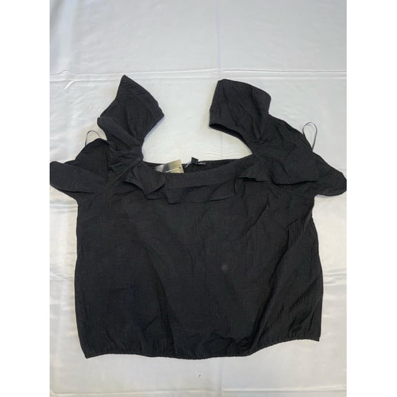 MSRP $50 Inc International Concepts Ruffled Crinkle Top Black Size 2XL