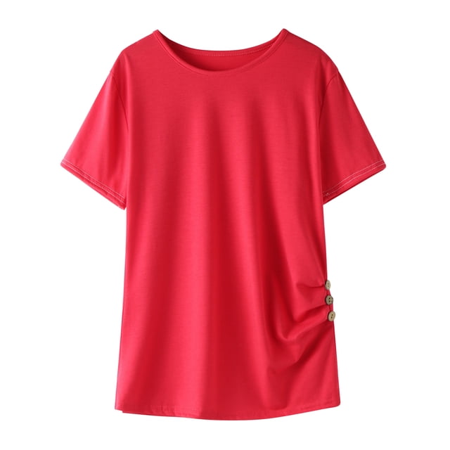 Gibobby Blusa de manga Camisas Short Little Summer Tops Tops Ropa casual Niños Botón T Niñas Túnica Camiseta delantera Años para 413 Niñas Tops Camisetas y camisas (Rojo, 6-7 Años)