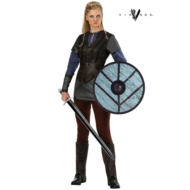 WOMENS VIKING COSTUME WITH SILVER ACCESSORIES MEDIEVAL WARRIOR FANCY DRESS
