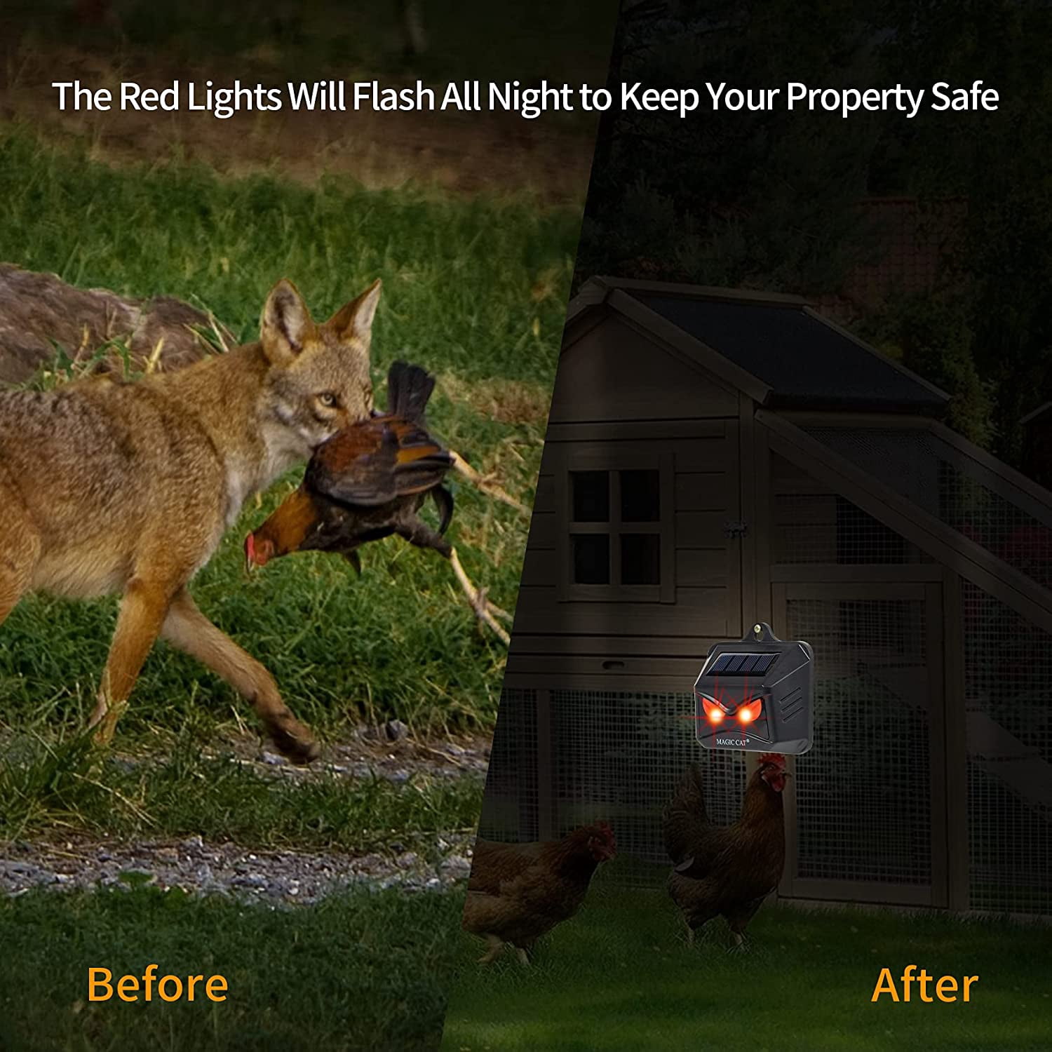 Solar Animal Repeller with Red LED Lights, Outdoor Night Guard, Animal Predator Repeller, for hicken Coop, Garden, Farm 4 PACK