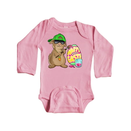 

Inktastic Hip Hop Artist Cute Brown Easter Bunny Painting Egg Gift Baby Boy or Baby Girl Long Sleeve Bodysuit