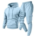 thumbnail image 2 of Men Tracksuit 2 Piece Outfit Long Sleeve Pullover Hoodie & Jogger Pants Soft Fleece Sweatpant Sweatsuits Set Light Blue L, 2 of 5