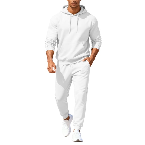 Hogleaql Sweatsuits for Men 2 Piece Solid Color Casual Hoodie Jogging Sport Pants Set Fleece Fall Winter Suits with Pockets White S